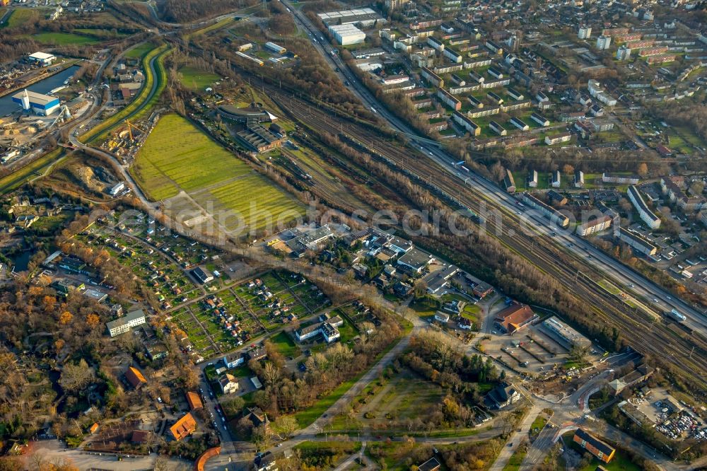 Gelsenkirchen from above - Railway depot and repair shop for maintenance and train repair of Deutschen Bahn in Gelsenkirchen in the state North Rhine-Westphalia