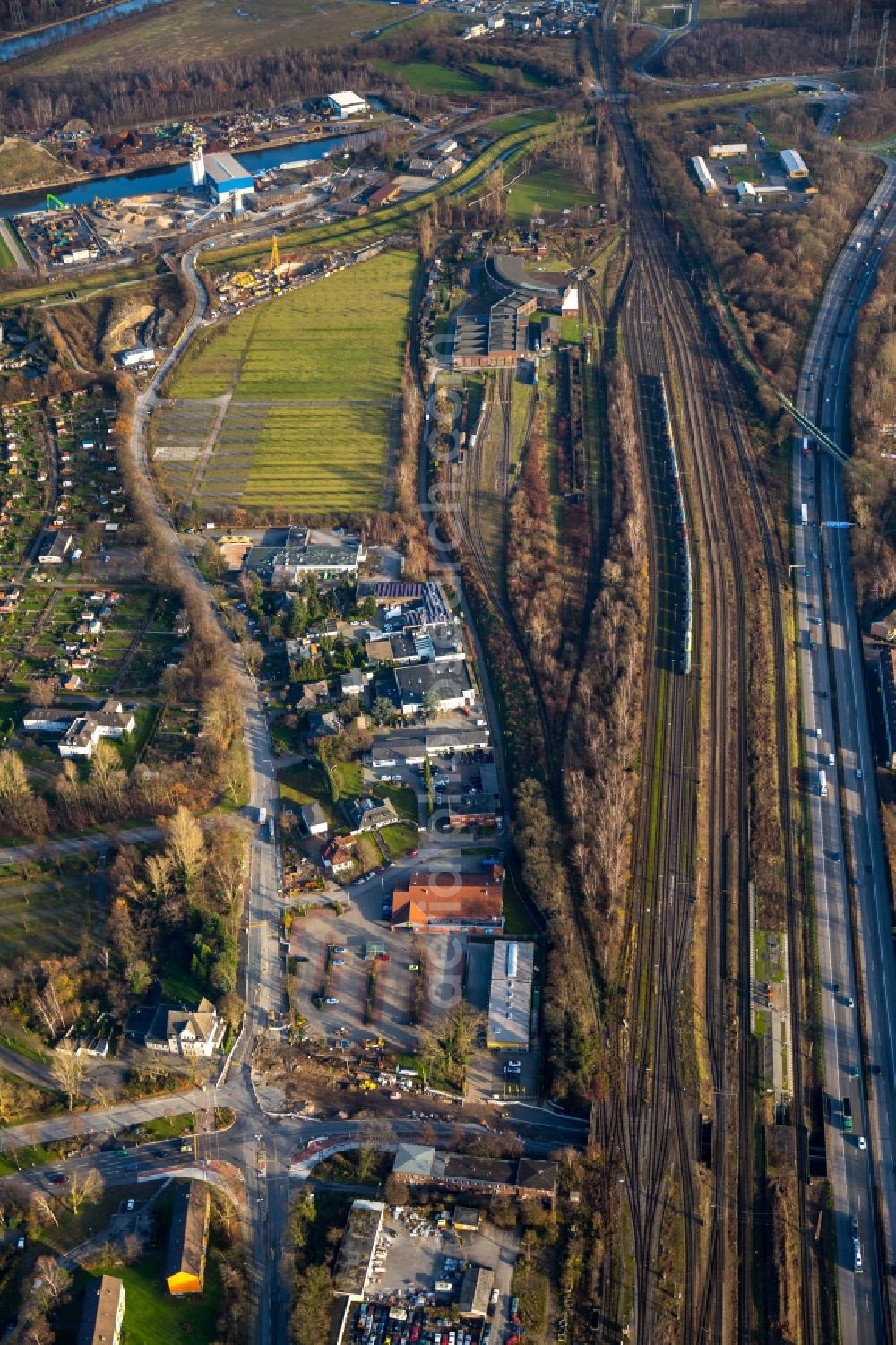 Aerial image Gelsenkirchen - Railway depot and repair shop for maintenance and train repair of Deutschen Bahn in Gelsenkirchen in the state North Rhine-Westphalia