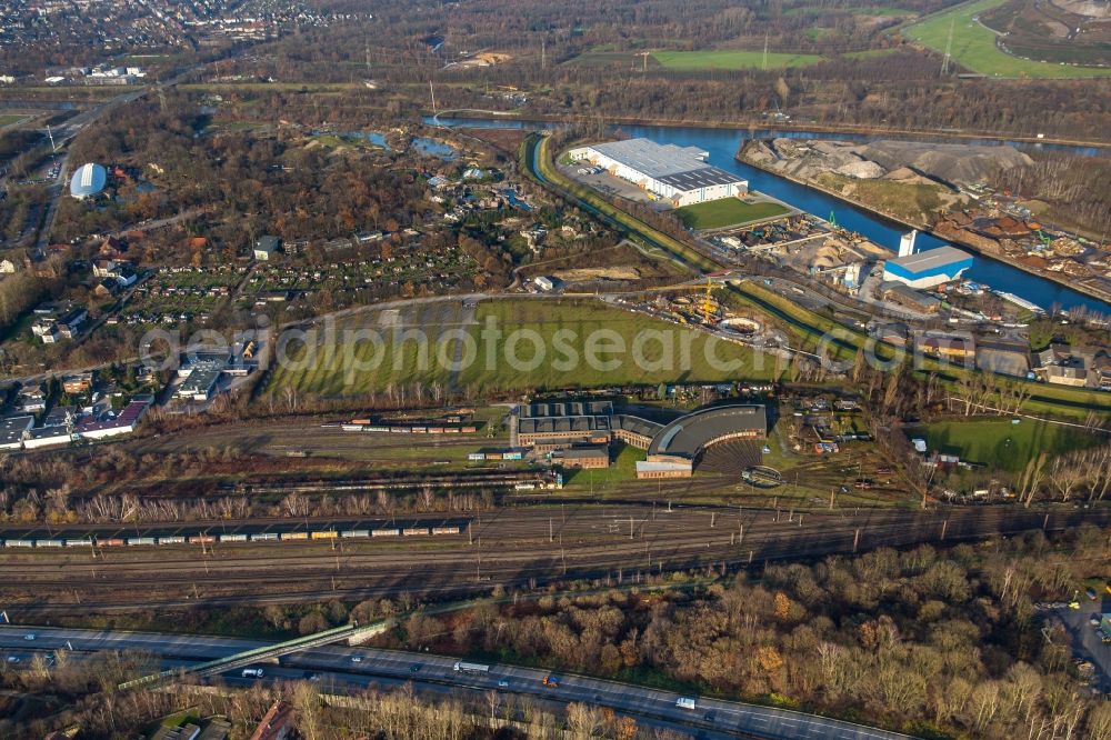 Aerial photograph Gelsenkirchen - Railway depot and repair shop for maintenance and train repair of Deutschen Bahn in Gelsenkirchen in the state North Rhine-Westphalia