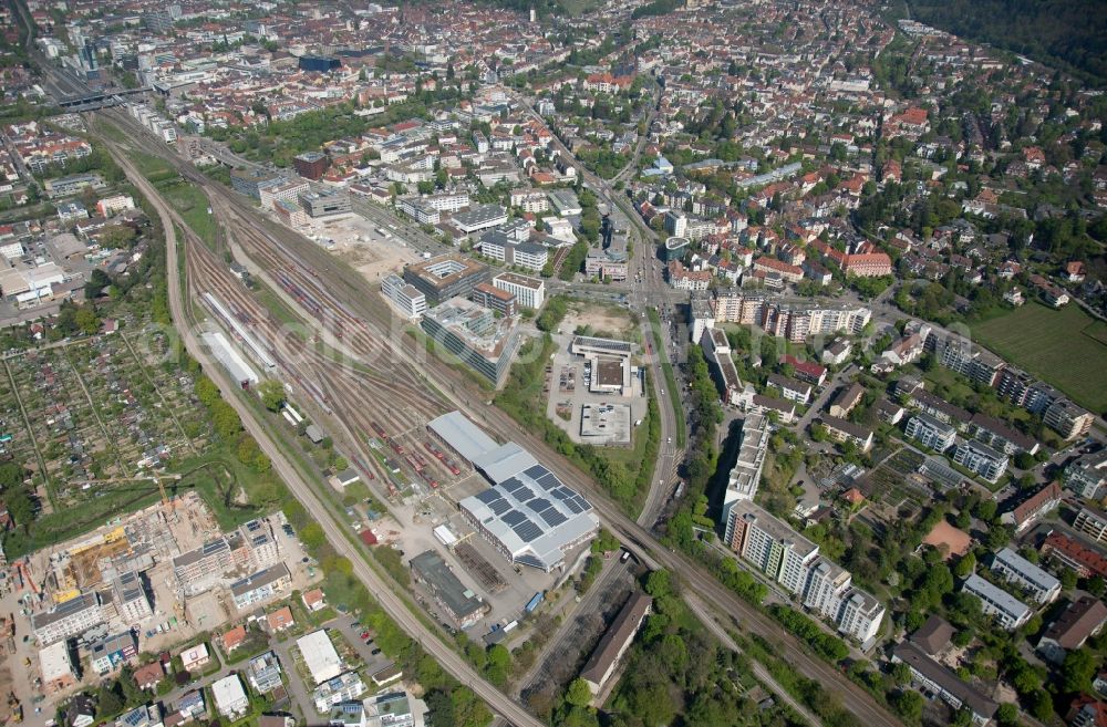 Freiburg im Breisgau from above - Railway depot and repair shop for maintenance and repair of trains in Freiburg im Breisgau in the state Baden-Wuerttemberg