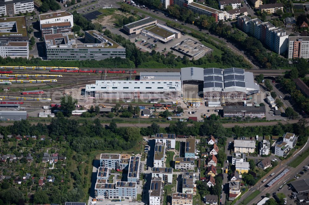 Aerial photograph Freiburg im Breisgau - Railway depot and repair shop for maintenance and repair of trains in Freiburg im Breisgau in the state Baden-Wuerttemberg