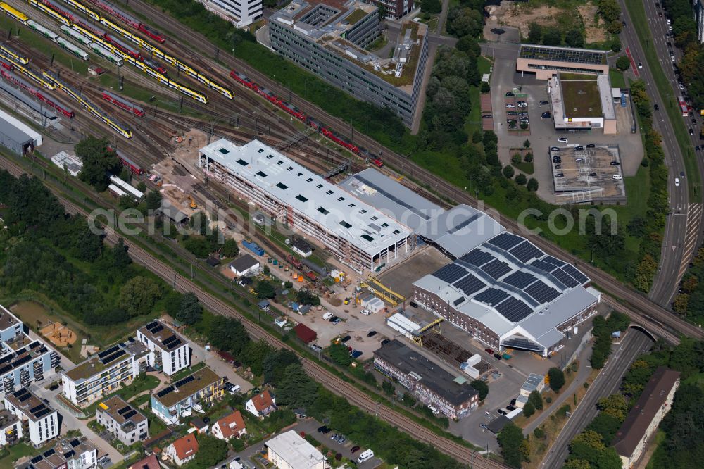 Freiburg im Breisgau from the bird's eye view: Railway depot and repair shop for maintenance and repair of trains in Freiburg im Breisgau in the state Baden-Wuerttemberg