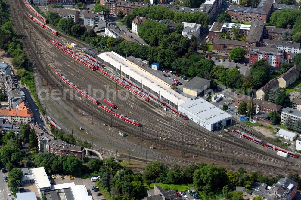 Aachen from the bird's eye view: Railway depot and repair shop for maintenance and repair of trains of passenger transport DB factory Aachen in Aachen in the state North Rhine-Westphalia, Germany