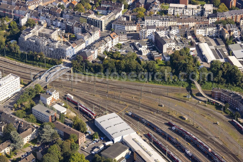 Aachen from above - Railway depot and repair shop for maintenance and repair of trains of passenger transport DB factory Aachen in Aachen in the state North Rhine-Westphalia, Germany