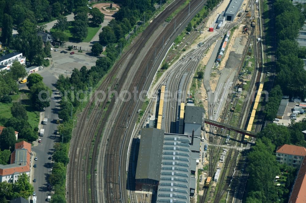 Aerial image Berlin - Railway depot and repair shop for maintenance and repair of trains of passenger transport of the series of S-Bahn Berlin GmbH in the district Lichtenberg in Berlin, Germany