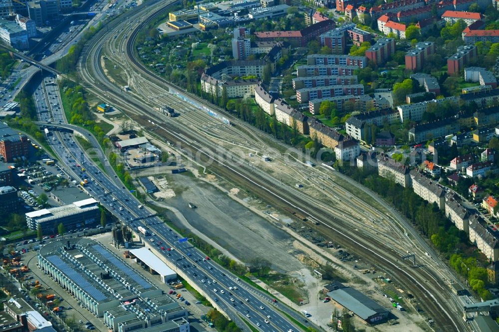 Berlin from the bird's eye view: Railway depot and repair shop for maintenance and repair of trains of passenger transport of the series of S-Bahn Berlin GmbH in the district Lichtenberg in Berlin, Germany