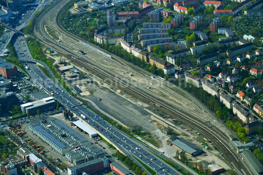 Aerial image Berlin - Railway depot and repair shop for maintenance and repair of trains of passenger transport of the series of S-Bahn Berlin GmbH in the district Lichtenberg in Berlin, Germany