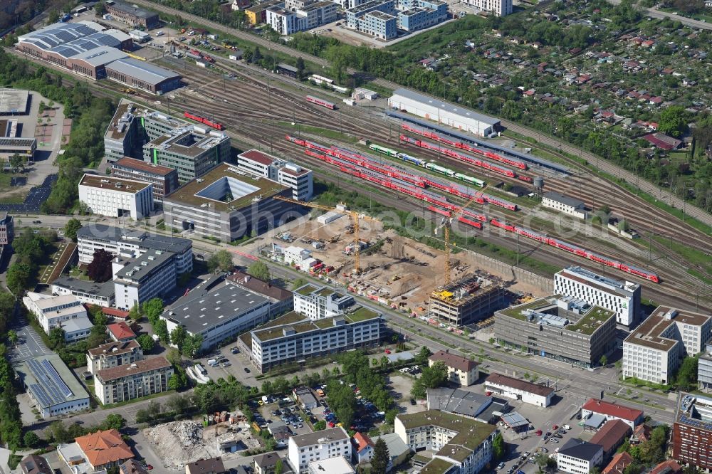 Aerial photograph Freiburg im Breisgau - Railway depot and repair shop for maintenance and repair of trains of passenger transport in Freiburg im Breisgau in the state Baden-Wurttemberg, Germany