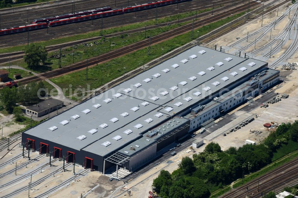 Aerial image München - Railway depot and repair shop for maintenance and repair of trains of passenger transport of the series in the district Aubing-Lochhausen-Langwied in Munich in the state Bavaria, Germany