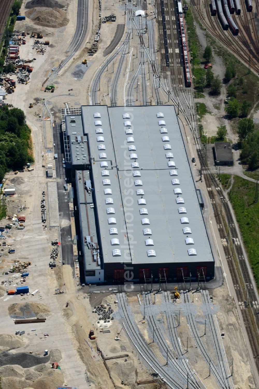 Aerial image München - Railway depot and repair shop for maintenance and repair of trains of passenger transport of the series in the district Aubing-Lochhausen-Langwied in Munich in the state Bavaria, Germany