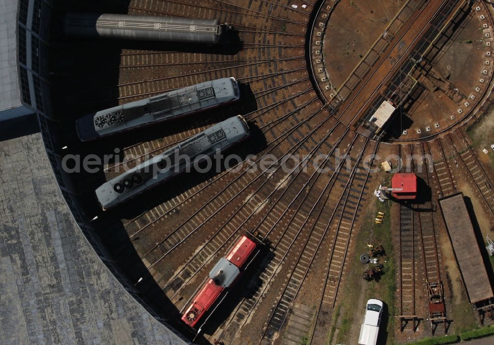 Senftenberg from the bird's eye view: Railway depot and repair shop for maintenance and repair of trains of passenger transport in the district Sedlitz in Senftenberg in the state Brandenburg