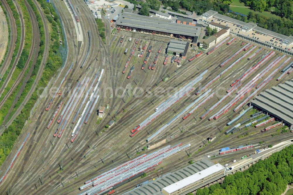 Aerial image Stuttgart - Railway depot and repair shop for maintenance and repair of trains of passenger transport in Stuttgart in the state Baden-Wuerttemberg