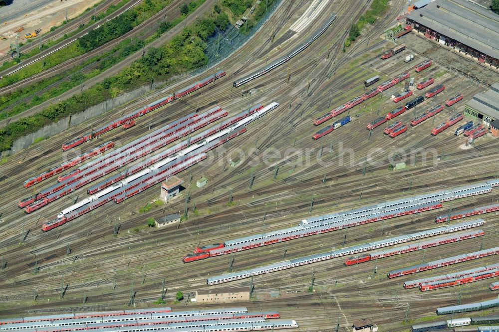 Stuttgart from the bird's eye view: Railway depot and repair shop for maintenance and repair of trains of passenger transport in Stuttgart in the state Baden-Wuerttemberg