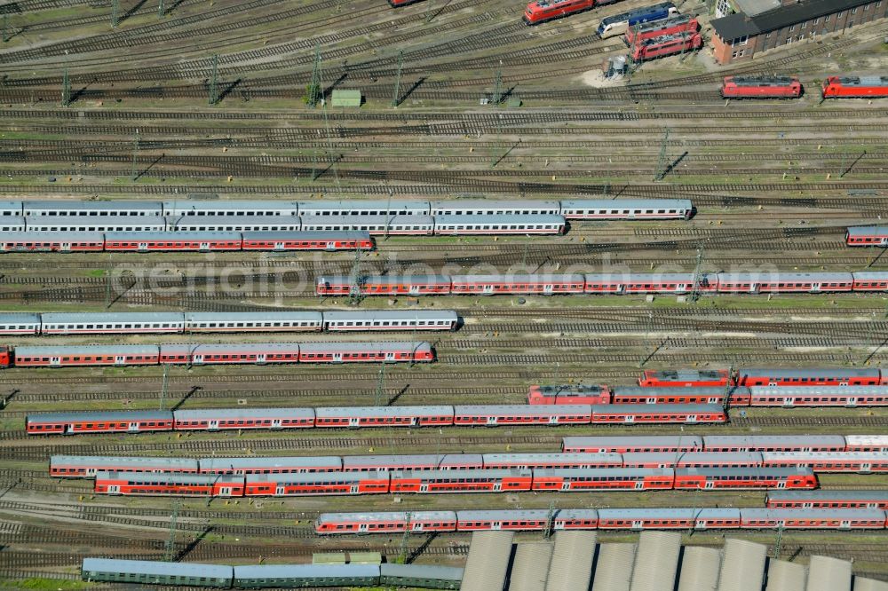 Stuttgart from above - Railway depot and repair shop for maintenance and repair of trains of passenger transport in Stuttgart in the state Baden-Wuerttemberg