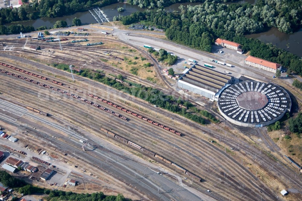 Aerial image Damelevières - Railway depot and repair shop for maintenance and repair of trains of the SNCF in DameleviA?res in Grand Est, France