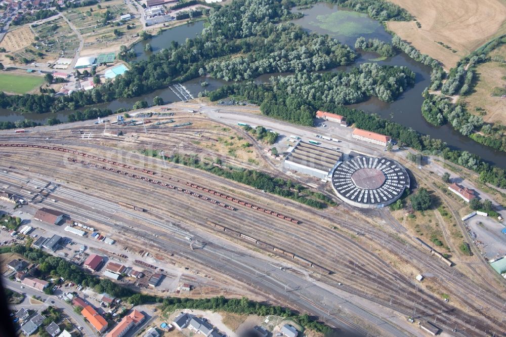 Aerial photograph Damelevières - Railway depot and repair shop for maintenance and repair of trains of the SNCF in DameleviA?res in Grand Est, France