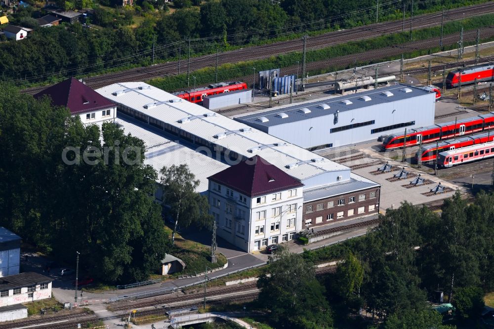 Aerial photograph Karlsruhe - Railway depot and repair shop for maintenance and repair of trains of passenger transport in Karlsruhe in the state Baden-Wurttemberg, Germany