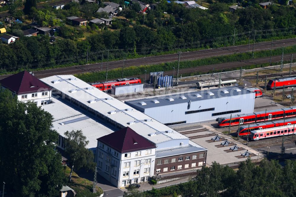 Karlsruhe from the bird's eye view: Railway depot and repair shop for maintenance and repair of trains of passenger transport in Karlsruhe in the state Baden-Wurttemberg, Germany