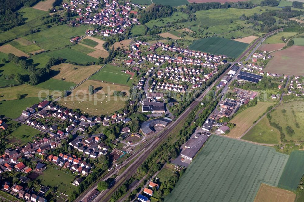 Aerial photograph Höxter - Railway depot and repair shop for maintenance and repair of trains in the district Ottbergen in Hoexter in the state North Rhine-Westphalia, Germany