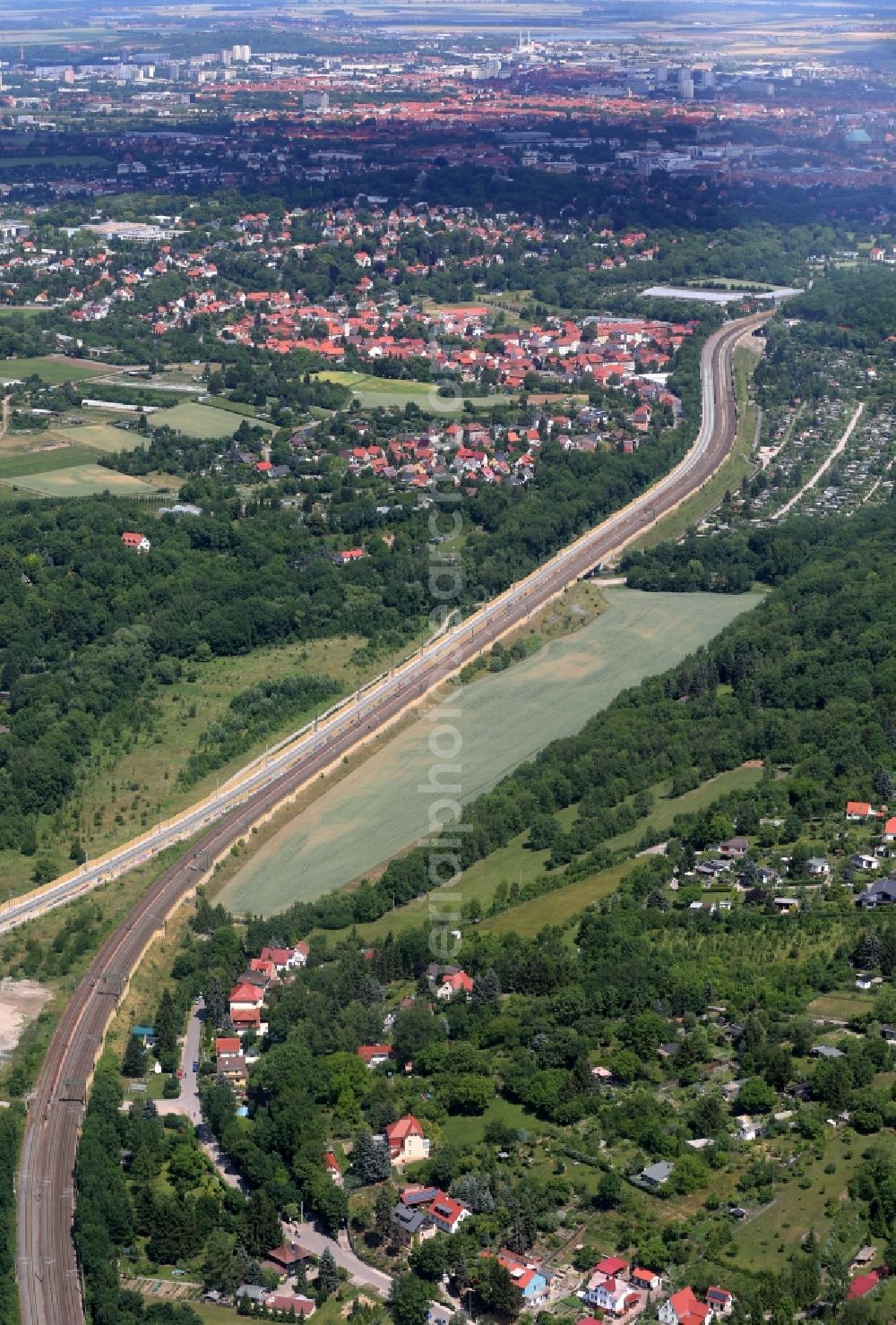 Erfurt from above - Railway tracks and rail lines in Bischleben-Stedten in the state of Thuringia