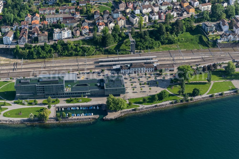 Rorschach from above - Track progress and building of the main station of the railway in Rorschach in the canton Sankt Gallen, Switzerland