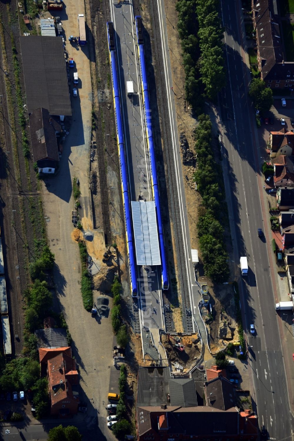 Cuxhaven from above - Downtown area at the train - station of Cuxhaven in Lower Saxony