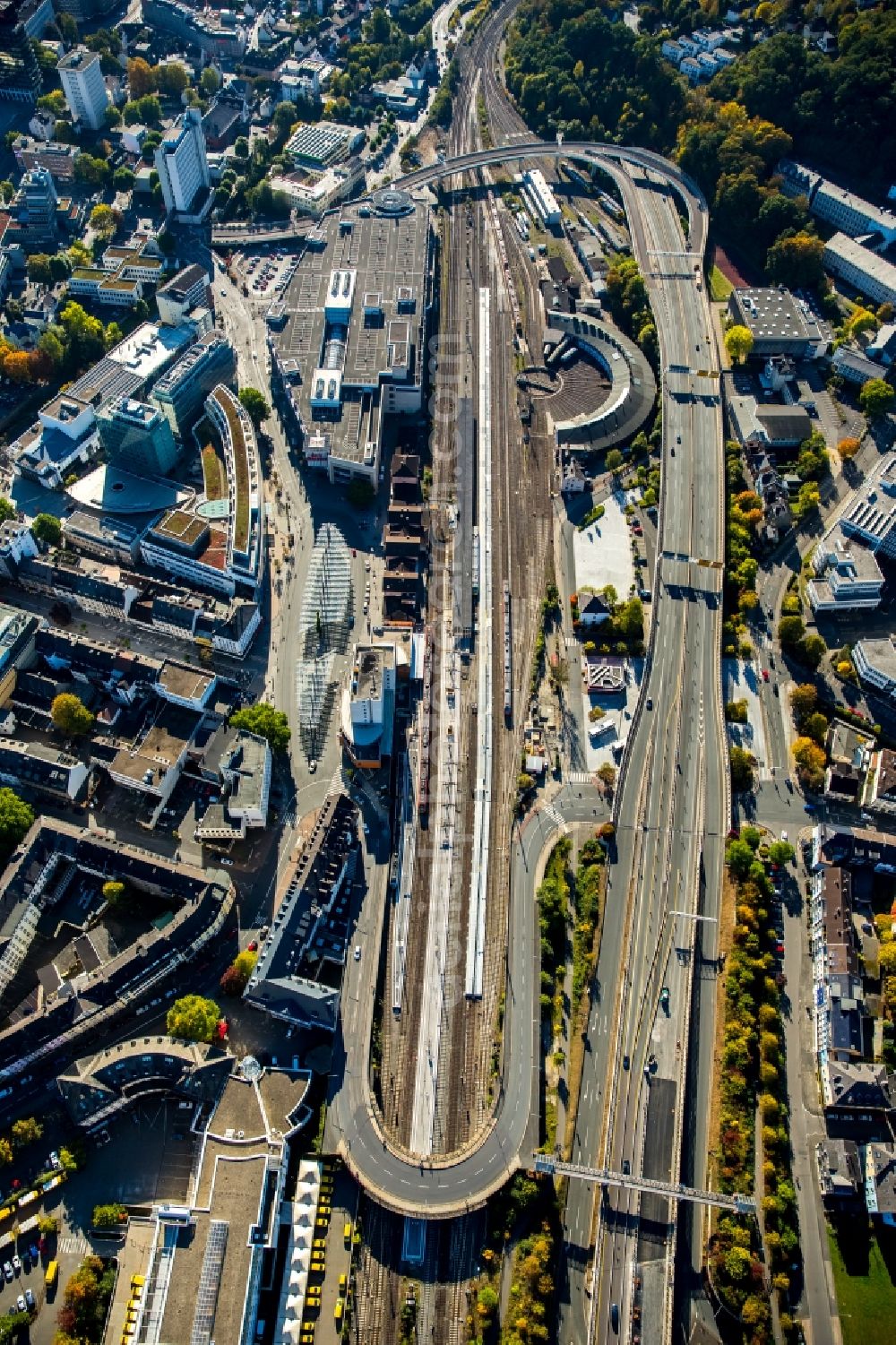 Aerial photograph Siegen - Track progress and building of the railway in Siegen in the state North Rhine-Westphalia