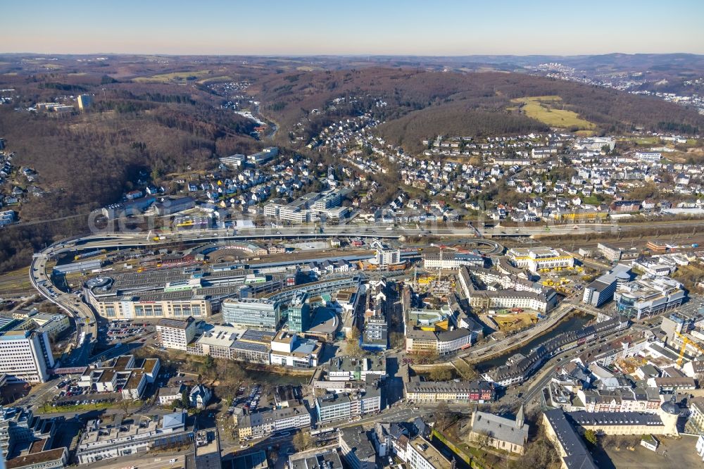 Aerial image Siegen - Track progress and building of the railway in Siegen in the state North Rhine-Westphalia