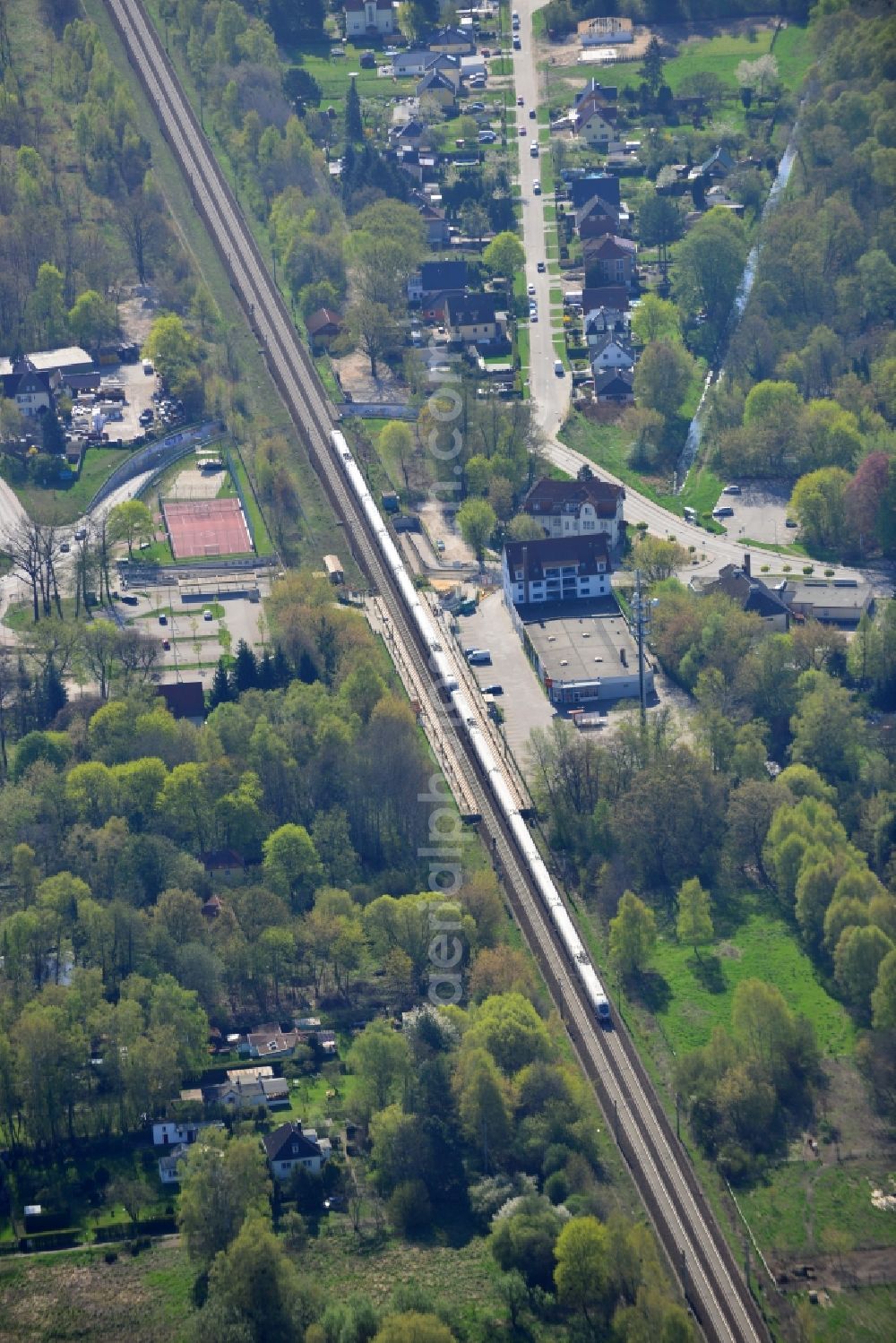 Aerial image Falkensee Ortsteil Finkenkrug - Train Station Finkenkrug, a regional station in Falkensee in Brandenburg