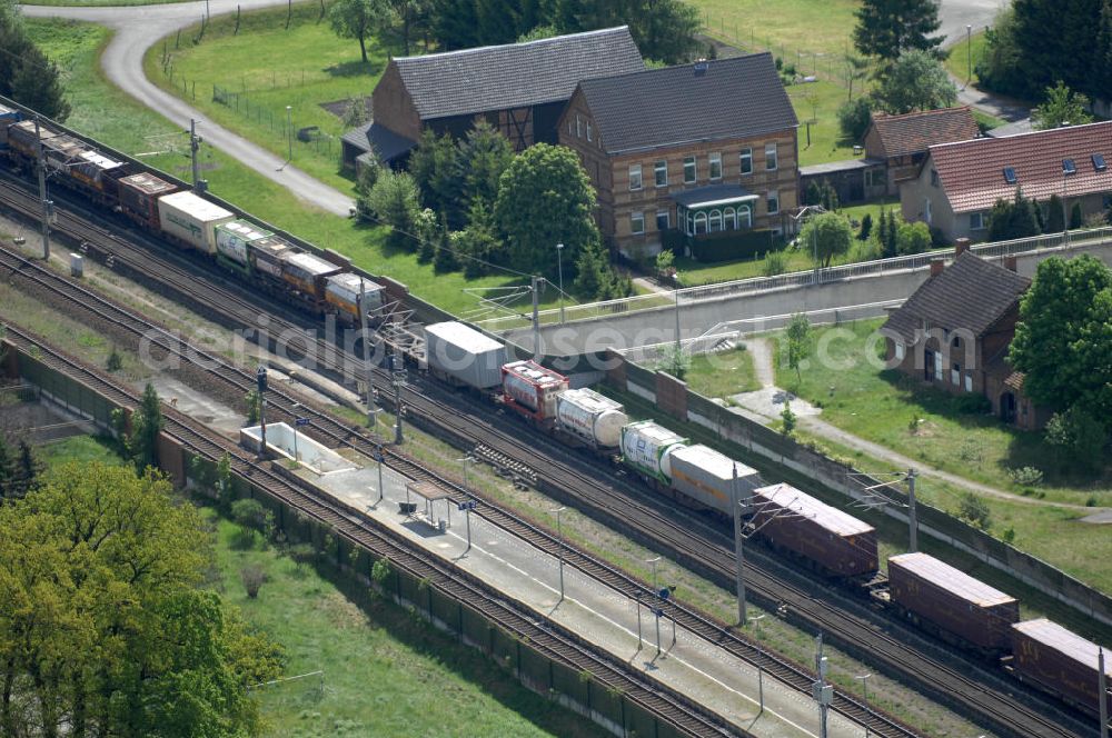 Gardelegen OT Jävenitz from above - Freight train passed the station Jaevenitz in Saxony-Anhalt