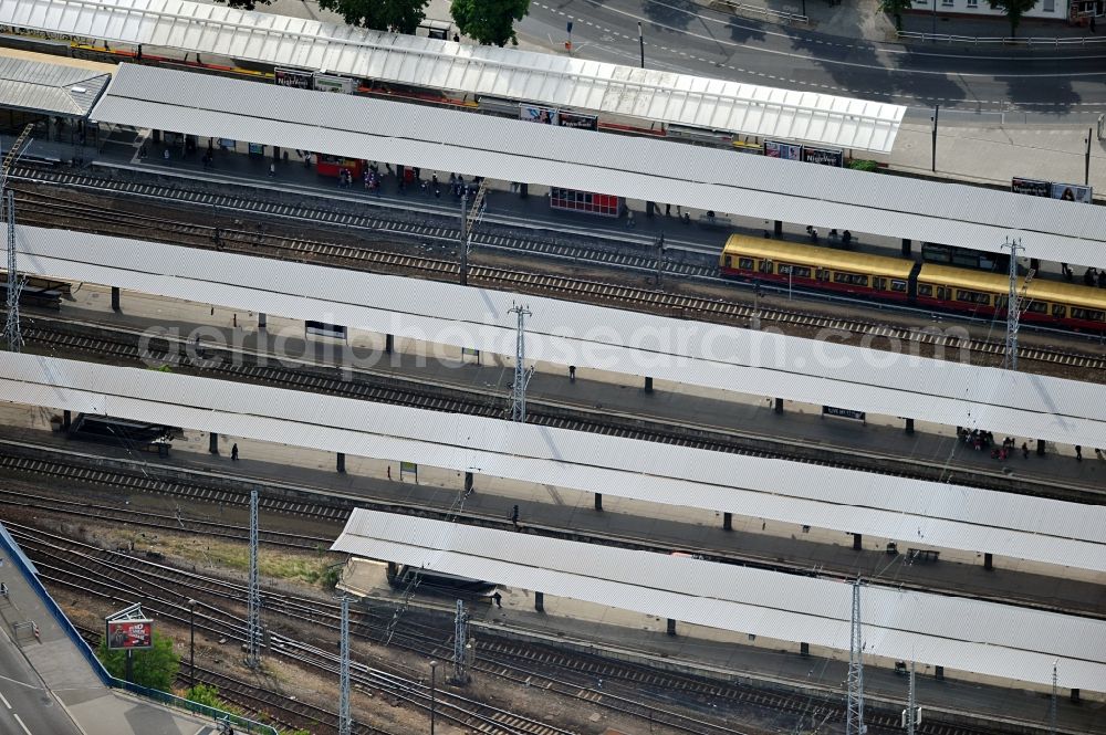 Berlin from the bird's eye view: Plattforms and tracks of Lichtenberg Station in Berlin