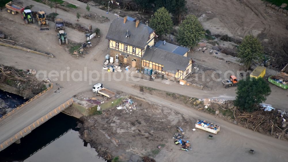 Aerial photograph Mayschoß - Train station in Mayschoss after the flood disaster in the Ahr valley this year in the state Rhineland-Palatinate, Germany