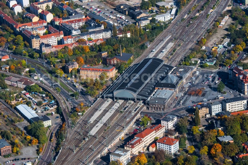 Dresden from above - Train-Station in the district Neustadt in Dresden in the state Saxony, Germany