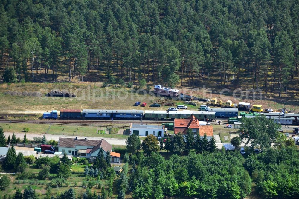 Kleinbahren from above - Station of the Lower Lusatian museum railway (NLME) in Kleinbahren in the state of Brandenburg in Germany