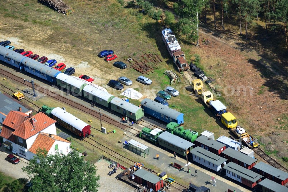 Kleinbahren from above - Station of the Lower Lusatian museum railway (NLME) in Kleinbahren in the state of Brandenburg in Germany