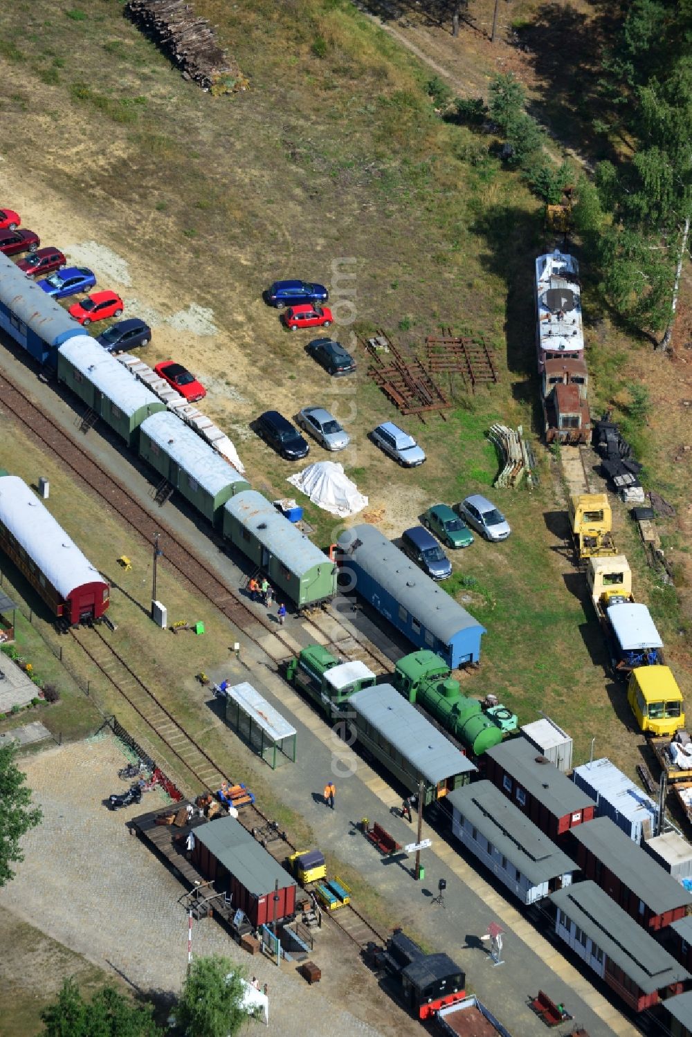 Kleinbahren from the bird's eye view: Station of the Lower Lusatian museum railway (NLME) in Kleinbahren in the state of Brandenburg in Germany