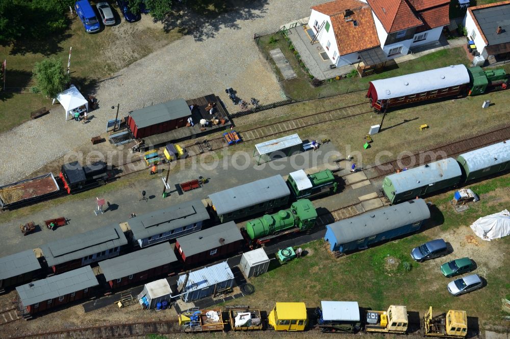 Kleinbahren from the bird's eye view: Station of the Lower Lusatian museum railway (NLME) in Kleinbahren in the state of Brandenburg in Germany