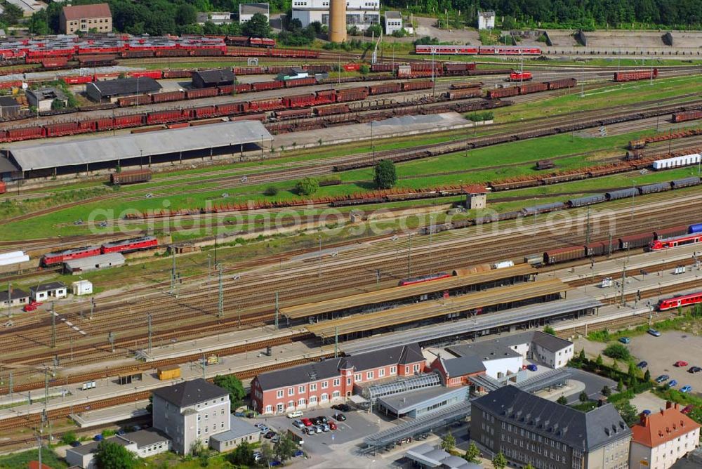 Saalfeld from above - Blick auf den Bahnhof Saalfeld.