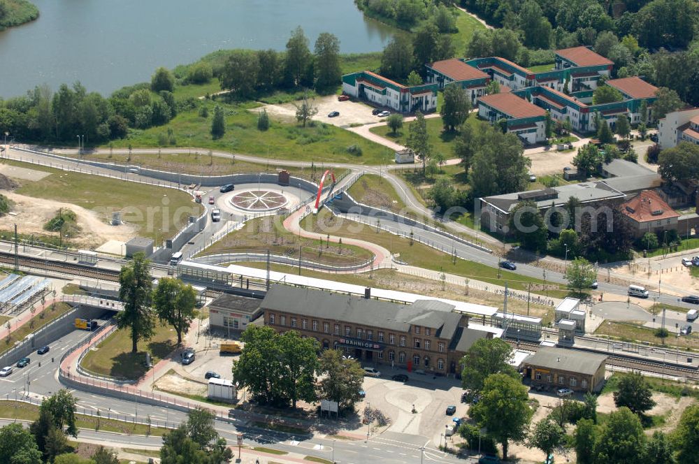 Greifswald from the bird's eye view: Blick auf den Bahnof Greifswald - Mecklenburg-Vorpommern MV. View onto the train / railroad station / railway terminus Greifswald - Mecklenburg-Western Pomerania.