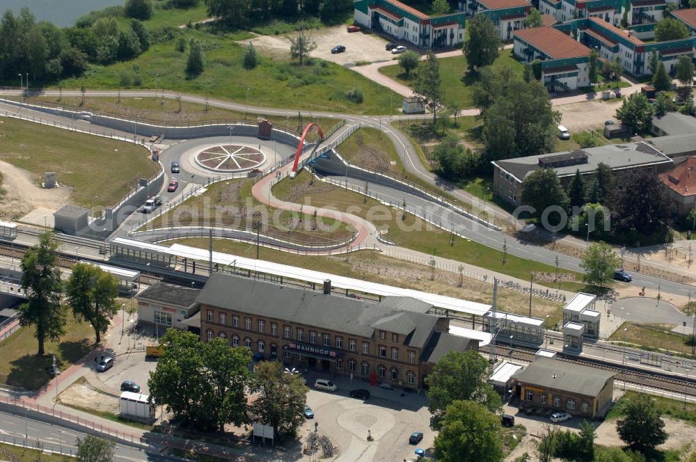 Aerial image Greifswald - Blick auf den Bahnof Greifswald - Mecklenburg-Vorpommern MV. View onto the train / railroad station / railway terminus Greifswald - Mecklenburg-Western Pomerania.