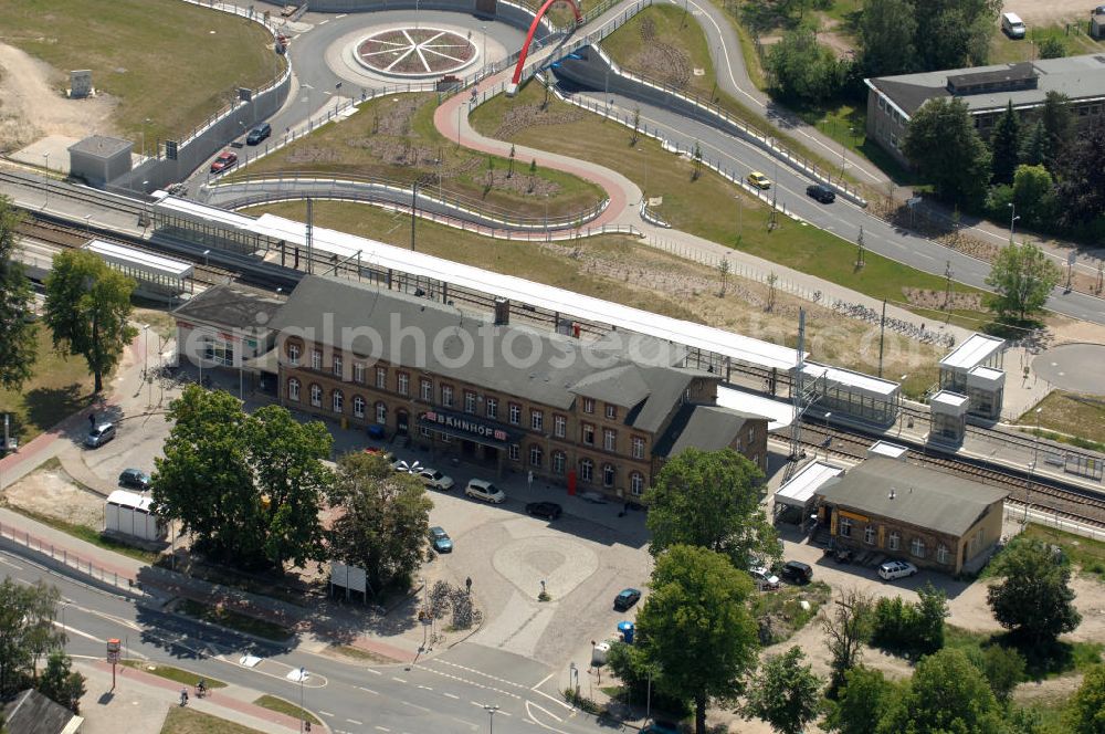 Aerial photograph Greifswald - Blick auf den Bahnof Greifswald - Mecklenburg-Vorpommern MV. View onto the train / railroad station / railway terminus Greifswald - Mecklenburg-Western Pomerania.