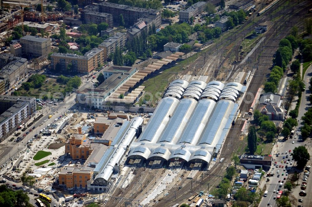 WROCLAW - BRESLAU from the bird's eye view: The Wroclaw Glowny station / train station in Breslau Breslau / Wroclaw, Poland