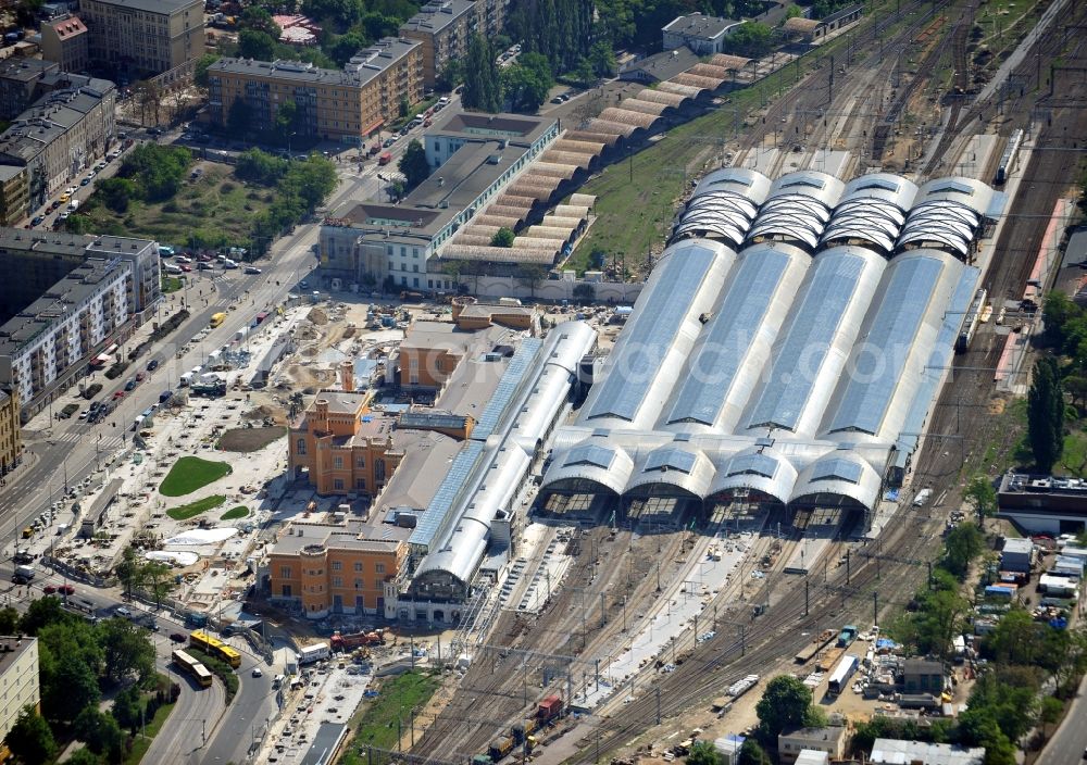 Aerial image WROCLAW - BRESLAU - The Wroclaw Glowny station / train station in Breslau Breslau / Wroclaw, Poland