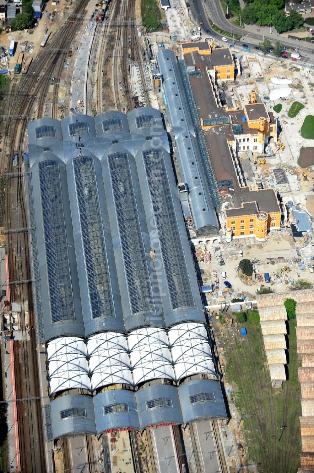 WROCLAW - BRESLAU from the bird's eye view: The Wroclaw Glowny station / train station in Breslau Breslau / Wroclaw, Poland