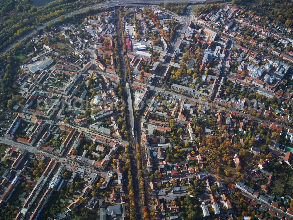 Potsdam from the bird's eye view: Station building and track systems of the S-Bahn station Babelsberg in Potsdam in the state Brandenburg