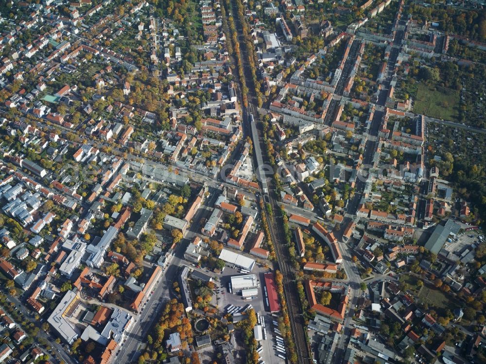 Potsdam from the bird's eye view: Station building and track systems of the S-Bahn station Babelsberg in Potsdam in the state Brandenburg