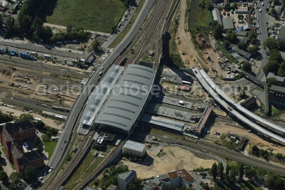 Berlin from the bird's eye view: Station building and track systems of the S-Bahn station Berlin Ostkreuz in Berlin