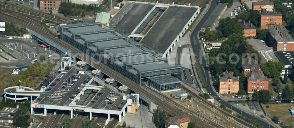 Berlin from the bird's eye view: Station building and track systems of the S-Bahn station Berlin Suedkreuz in the district Schoeneberg in Berlin