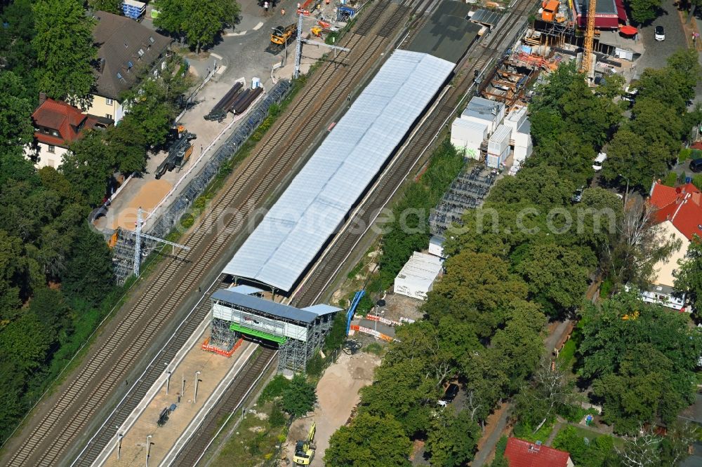 Aerial image Eichwalde - Station building and track systems of the S-Bahn station in Eichwalde in the state Brandenburg, Germany