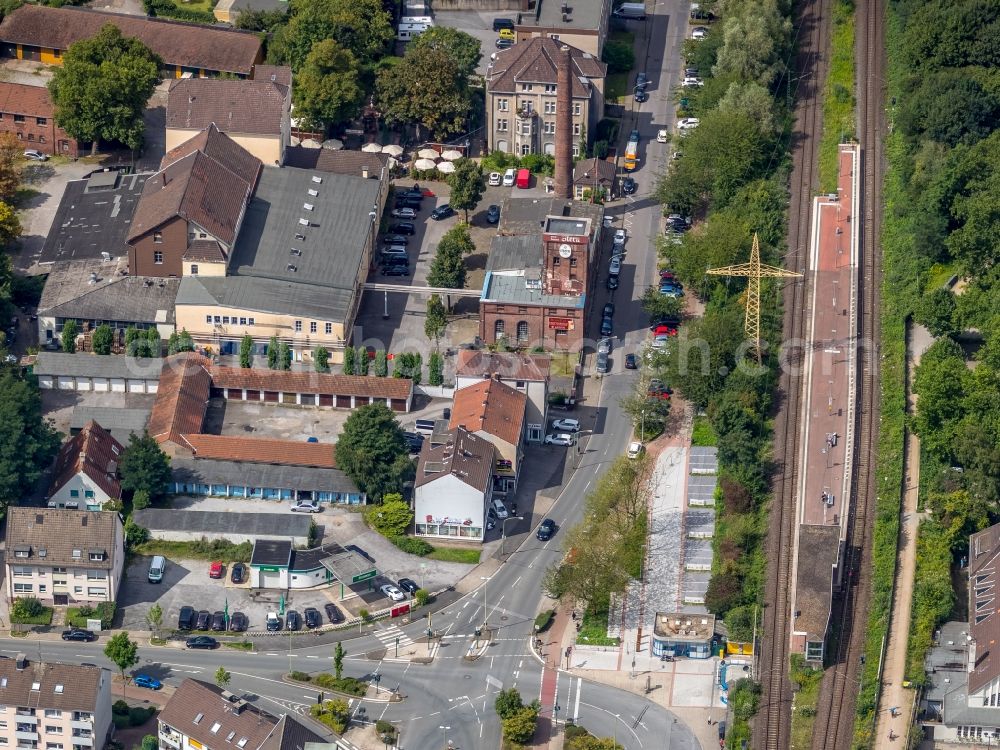 Aerial photograph Essen - Station building and track systems of the S-Bahn station Essen-Borbeck in Essen in the state North Rhine-Westphalia, Germany